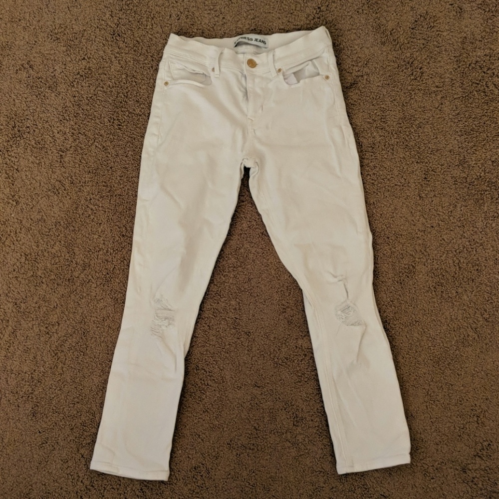 Express | Cropped Legging Mid-Rise White Jeans